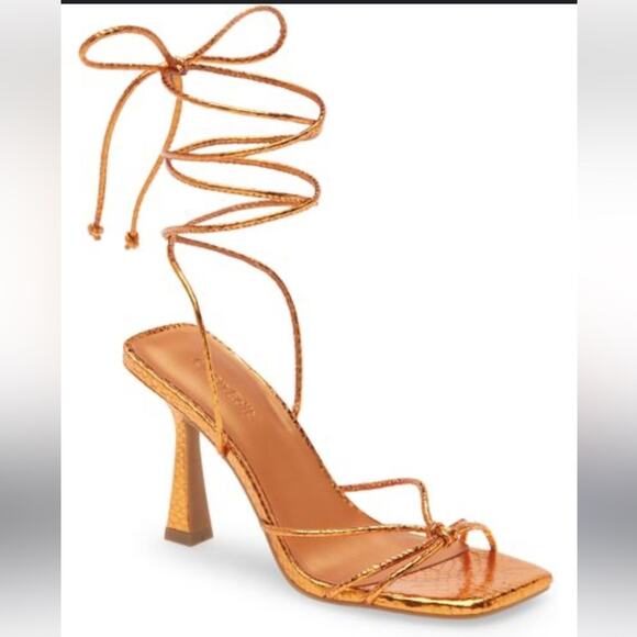 Open Edit Orange Bronze Metallic Ankle Calf Lace Strappy Sandals, NEW, Size 5 - Picture 1 of 10